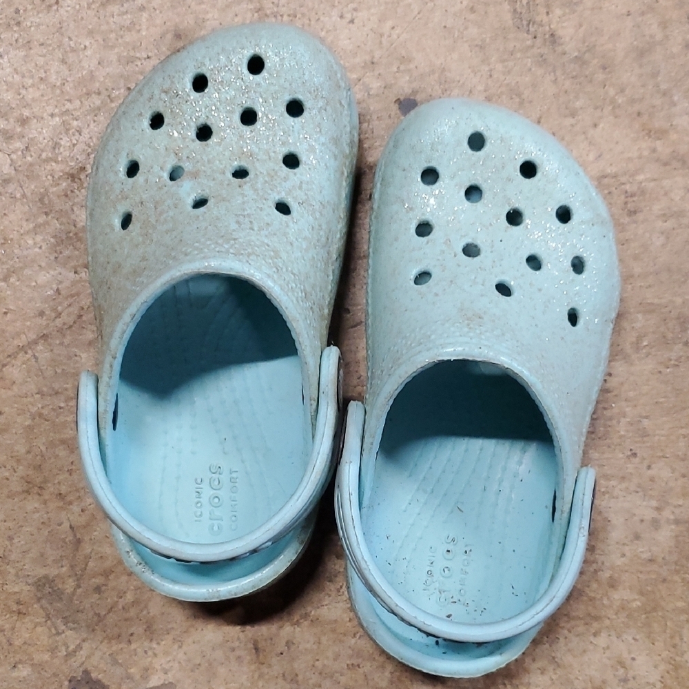 CROCS Blue Sparkle Sandals with Perforated Design